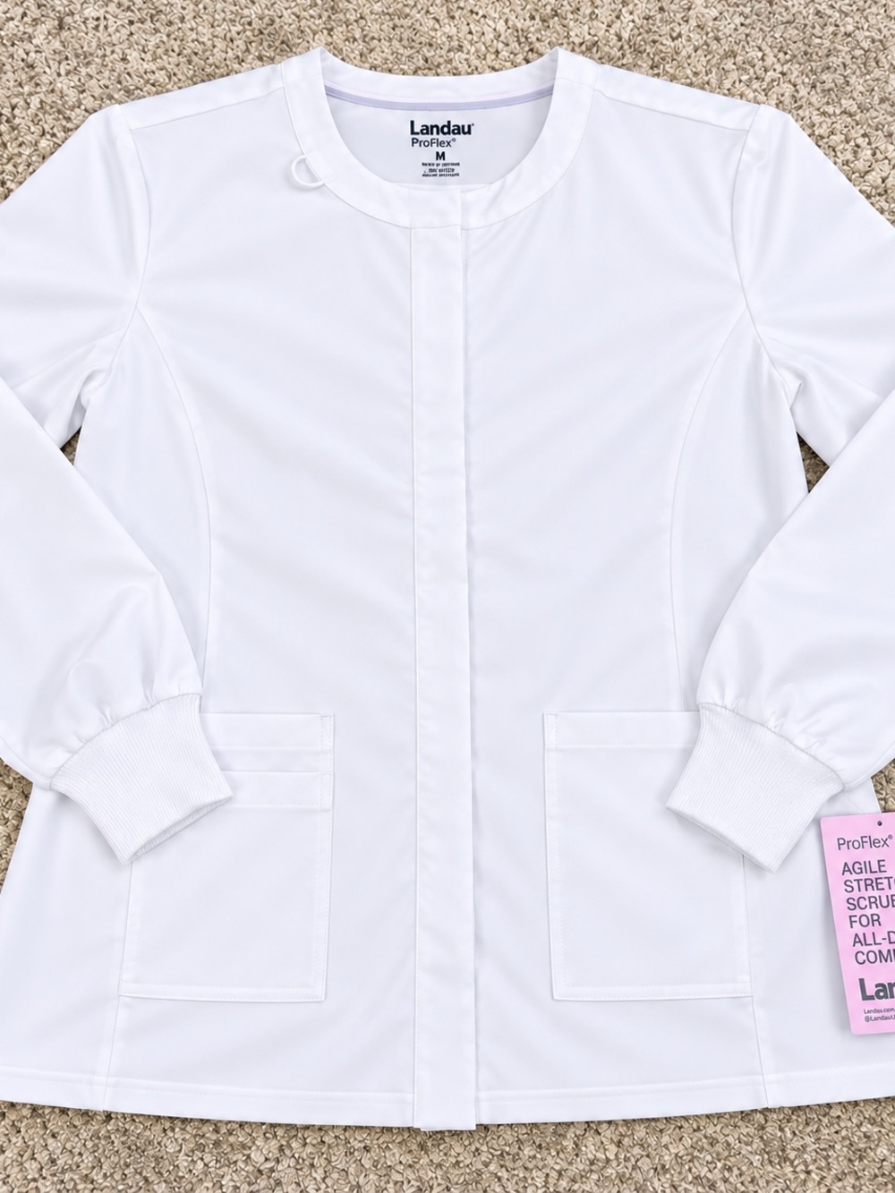 Landau ladies White Long-Sleeve Medical Top with Pockets